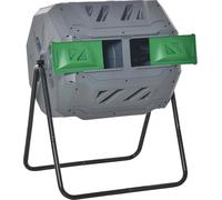 Tambour à compost - double chambre - rotatif - capacité 160 l - cadre acier - gris clair/vert