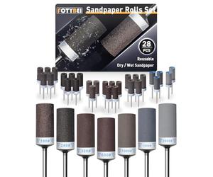 Tambours de Ponçage pour Outil Rotatif Dremel, 28 Pièces Manchons de Ponçage avec Tige de 1/8", Manchons Abrasifs 180/240/320/600/1000/1500/2000 Grains pour Polissage et ponçage du métal