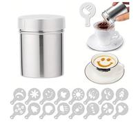 Tamis à cacao pour cappuccino, saupoudreur à sucre glace, tamis en acier inoxydable avec 16 pièces de pochoirs à cappuccino, tamis à cacao pour chocolat chaud, tamis à sucre en poudre, tamis à farine