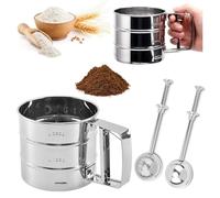 Tamis à farine de 3 tasses avec petit tamis à farine, tamis à farine, tamis à farine en acier inoxydable, tamis à manivelle pour la cuisson de gâteaux et d'épices