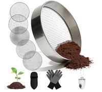 Tamis De Jardin, 5 en 1 Tamis À Compost Rond 20 Cm, avec 5 Tamis Interchangeables Ø 3,6,9,10,12 Mm, Tamis De Sol pour Le Jardinage avec Pelle Et Gants, Tamis Jardin Rond pour La Terre, Le Compost