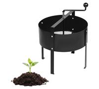 Tamis de jardin Relaxdays, manivelle, Ø 40 cm, terre, cailloux, sable, acier, modèle sur pied, tamis à mailles fines pour compost, noir