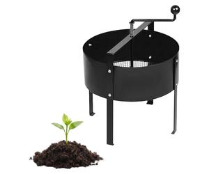 Tamis de jardin Relaxdays, manivelle, Ø 40 cm, terre, cailloux, sable, acier, modèle sur pied, tamis à mailles fines pour compost, noir
