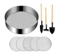 Tamis Jardin Acier Inoxydable 20cm 5 Mailles | Inclut 3 truelles à main, mailles 3/6/9/10/12mm, parfait plantation, structure pour sol optimale, kit complet