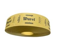 TAMLED Rouleau de tickets en forme de saucisse jaune trilingue - 1 rouleau avec 1000 démolitions perforées numérotées en continu - Pour les restaurants, les festivals, les boissons, les repas, les