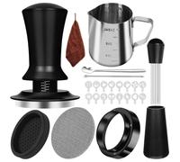 Tamper à café - Tamper espresso 51 mm - Set de barista 25 pièces - Noir - Support de tamper et cuillère en acier inoxydable