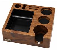 Tamperstation 58 mm avec boîte à tamper, station de tassement pour expresso en bois de noyer, incluant une boîte à tamper