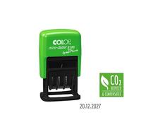 Tampon dateur S120 Green Line - Tampon auto-encreur - Petit, maniable et respectueux de l'environnement - Taille d'impression 19 x 4 mm - Couleur du boîtier : vert
