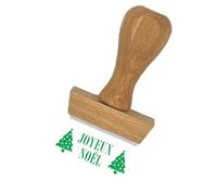 Tampon en bois certifié PEFC empreinte "Joyeux Noël" 2 arbres - Format de l’impression 40 x 15 mm - Encre non incluse - Idéal pour la décoration des fêtes de fin d'année ou pour tamponner les cadeaux