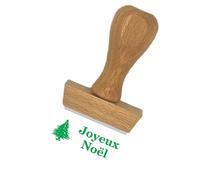 Tampon en bois certifié PEFC empreinte "Joyeux Noël" Arbre - Format de l’impression 40 x 15 mm - Encre non incluse - Idéal pour la décoration des fêtes de fin d'année ou pour tamponner les cadeaux