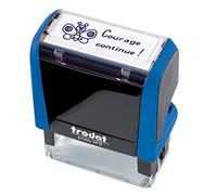 Tampon encreur enseignant "Courage continue" Trodat Printy 4910 encrage automatique rechargeable - Encre de couleur bleue - Format de l’impression 26 x 9 mm - Idéal pour marquer les copies des élèves