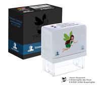 Tampon enfant Fée personnalisé avec nom et texte, 47 x 17 mm | Tampon auto-encreur enfant avec motif Fée et texte au choix - pour cahiers, livres et affaires de l'école