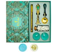 Tampons de cire Alphabet, Ioggtser Tampon à cire Alphabet J comprenant 1 tête en cuivre avec poignée en fer, 60 perles de cire, 1 cuillère de fusion en bois, 2 bougies, 1 stylo à cire
