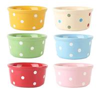 TAMUME 200ml Ramequins en Porcelaine et Assiettes à Soufflé pour Crème Brûlée, Bol de Cuisson en Céramique à Pois, Lot de 6 Bols à Pudding