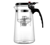 TAMUME 950ml Facile à Filtrer Théière en Verre Brasseur de Thé avec Crépine à Thé en Plastique PC, Un Bouton pour Filtrer le Thé (950ml)