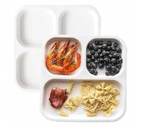 TAMUME Assiette en Porcelaine Blanche avec 3 Compartiments, Assiette de Contrôle des Portions avec Sections pour Adultes, Lot de 2 (Carré * 2)