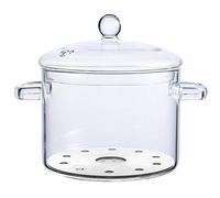 TAMUME Marmite 1,5 L en verre avec couvercle, induction (plaque à placer à l’intérieur), poignées style C, braisière pour légumes & soupes