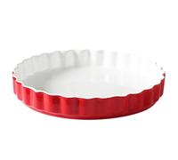TAMUME Moule à tarte en porcelaine extra large de 28 cm de diamètre avec bord cannelé élégant pour tartes Rouge