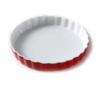 TAMUME Moule à tarte profond en porcelaine et moule à pizza, moule à tarte rond en céramique et plaque de cuisson cannelée (25 cm, rouge)