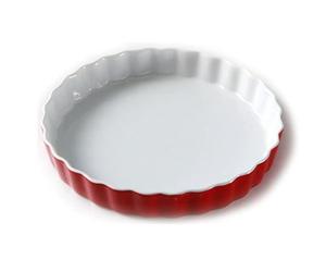 TAMUME Moule à tarte profond en porcelaine et moule à pizza, moule à tarte rond en céramique et plaque de cuisson cannelée (25 cm, rouge)