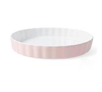 TAMUME Moule à tarte profond en porcelaine et moule à pizza, moule à tarte rond en céramique et plateau de cuisson cannelé (25 cm, rose)