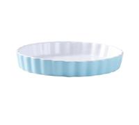 TAMUME Moule à tarte profond en porcelaine et plaque de cuisson pour pizza, moule à tarte rond en céramique et plaque de cuisson pour gâteau à bords ondulés (20 cm Bleu)