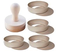 TAMUME Moulle Individuel Tarte Or Rose Aluminium Set de Moule à Tarte de 4 avec une Presse en Bois, Ensemble de Moules de Cuisson Ronds de 4 à Pâtisserie et à Tarte, à Tarte et à Quiche
