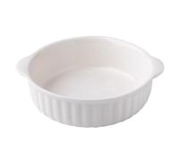 TAMUME Plat à Tarte Rond avec Poignées, Plat à Quiche Cannelé, Adapté au Four à la Table, en Porcelaine Blanche