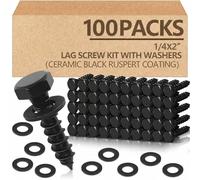 Tandefio Lot de 100 boulons tire-fonds à tête hexagonale de 6,35 mm x 5,1 cm pour bois, céramique, kit de vis tire-fond avec rondelles, revêtement galvanisé à chaud, double couche pour terrasses