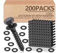 Tandefio Lot de 200 boulons tire-fonds à tête hexagonale de 1,27 x 7,6 cm pour bois, céramique, kit de vis tire-fond avec rondelles, revêtement galvanisé à chaud, double couche pour terrasses