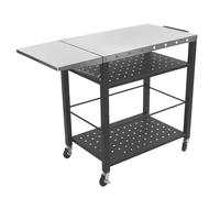 TaNeHaKi Chariot de barbecue, chariot de service à 4 étages, étagère de barbecue d'extérieur, table de préparation de la cuisine avec table d'appoint pliable