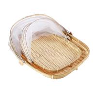 tangqindianzi Corbeille à Fruits en Bambou avec Protection Anti-Mouches - Plateau de Service Alimentaire - Couvercle de Panier à Pain - Panier de Pique-Nique en rotin tressé pour collations (2pcs)