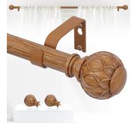 TANGWIN Tringles à rideaux bohèmes pour fenêtre - tringles à rideaux rustiques, robustes et réglables avec embouts imitation bois vintage pour chambre à coucher, salon, 91 à 223 cm, bois marron