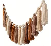 Tangxi Guirlande de Pompons Boho, Bannière Décorative Douce pour Chambres de bébé et Dortoirs, 200cm avec 15 Pompons et Perles de Bois (Couleur Café)