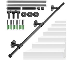 Tanice Barre Murale Multifonction 125cm Design Industriel Noir Fer Laqué 20kg/Point Rampe d'Escalier Barre de Sécurité Porte-Manteau Tringle à Rideaux Tube Diamètre 25mm Intérieur/Extérieur