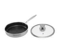 TanjcXliu Poêle à frire avec couvercle, poêle à frire antiadhésive, en acier inoxydable de 24 cm, longueur de la poignée de 21 cm, poêle à induction, pour rôtir, mijoter, cuire et rôtir sous remuage,