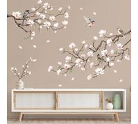 Tanlaby Autocollants Muraux Magnolia Blanc Sticker Muraux Arbres Fleurs Branches Rose Sticker Murale à Décoller et Coller Décoration Murale d'Sngle pour Salon Chambre à Coucher Canapé
