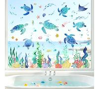 Tanlaby Océan Stickers Fenêtre Tortue Sous la Mer été Autocollants Fenetre Ocean Poisson Algues Animaux Marins Sticker pour Chambre Enfants Salle de Bain Miroir Décoration Vitre