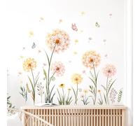 Tanlaby Pissenlit Jaune Autocollants Muraux Plantes Stickers Muraux Fleurs de Papillon Sticker Mural pour Salon Chambres Couloir Canapé Fond Décoration Murale De La Maison