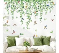 Tanlaby Sticker Muraux Feuilles Pendaison Vigne Autocollant Mural Feuille | Vertes Plante Oiseaux Sticker Mural Branche pour Décoration Murale Chambre Salon TV Bureau Decor