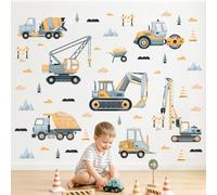 Tanlaby Stickers Muraux Construction Véhicules Autocollant Mural Voiture Tracteur Excavatrice Camions Décoration Murale pour Enfants Garçon Chambre Bébé Pépinière Salle de Jeux