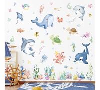 Tanlaby Stickers Muraux Enfant Océan Poissons Autocollants Muraux Ocean | Animaux Sous la Mer Pieuvre Tortue Algue Marine Sticker Murale pour Nursery Bébé Salle de Bain Décoration Chambre