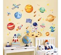 Tanlaby Stickers Muraux Espace Planete Autocollant Mural Fusée Astronaute Étoiles Décoration Murale Chambre Enfants Garçon Bébé Pépinière Salon