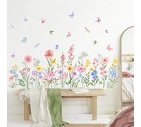Tanlaby Stickers Muraux Fleur Autocollante Murale Floraux Sauvages avec Papillon Sticker Mural Décoration pour Salon Cuisine Chambre à Coucher Cuisine