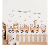 Tanlaby Stickers Muraux Jungle Animaux Train à cheval Autocollants Muraux | Renard Lion Eléphant Girafe Sticker Mural Amovible Stickers pour Chambre Bébé Pépinière D'enfant Le Salon Décoration Murale
