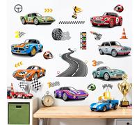 Tanlaby Stickers Muraux Voitures de Course Autocollant Mural Véhicule Trophées Vinyle Amovible Art Mural pour Chambre Garçons Enfants Salle de Jeux Décoration Cadeau