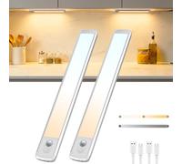 TANSOOL+ Lampe de Placard Rechargeable, Lumière Détecteur de Mouvement | Lampe Dimmable Cuisine sous Meuble, 3 Températures, USB-C Éclairage sans Fil pour Armoire, Placard, Escalier (30cm, 2 Pièces)