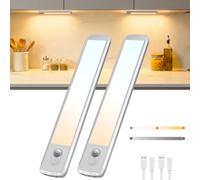 TANSOOL+ Lampe de Placard Rechargeable, Lumière Détecteur de Mouvement | Lampe Dimmable Cuisine sous Meuble, 3 Températures, USB-C Éclairage sans Fil pour Armoire, Placard, Escalier (21cm, 2 Pièces)