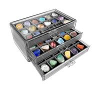 Tanxier Vitrine de Pierres précieuses,Vitrine de fossiles,Rangement en et étui de Voyage avec 54 Compartiments,Boîte de Collecte de Pierres acryliques Transparentes à 3 Couches,Organisateur de Bijoux
