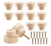 Taoduod Lot de 12 Boutons de Tiroir en Bois Naturel 16mm - Poignée Ronde Champignon Massive avec Vis pour Armoire et Cuisine